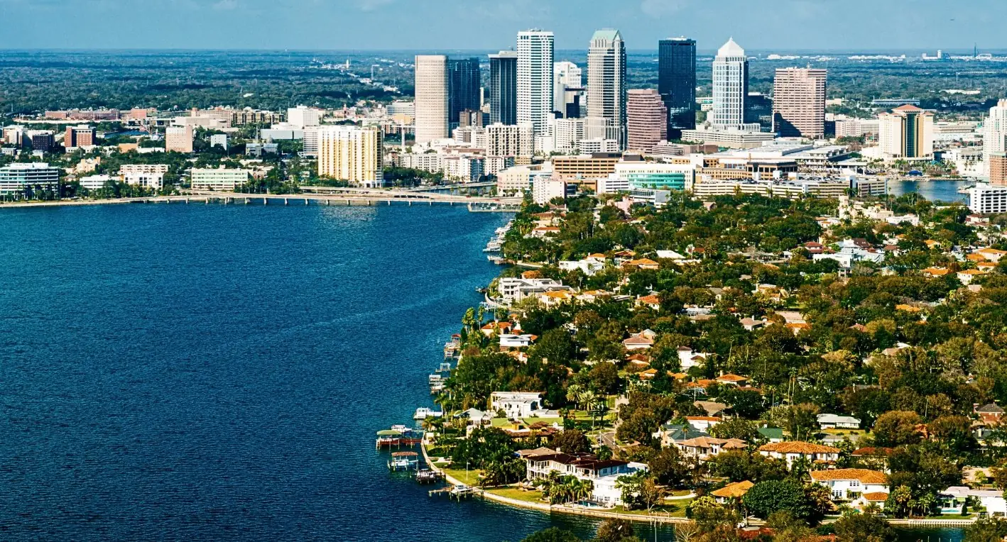 Tampa skyline over Hillsborough Bay, Hillsborough County, Florida
